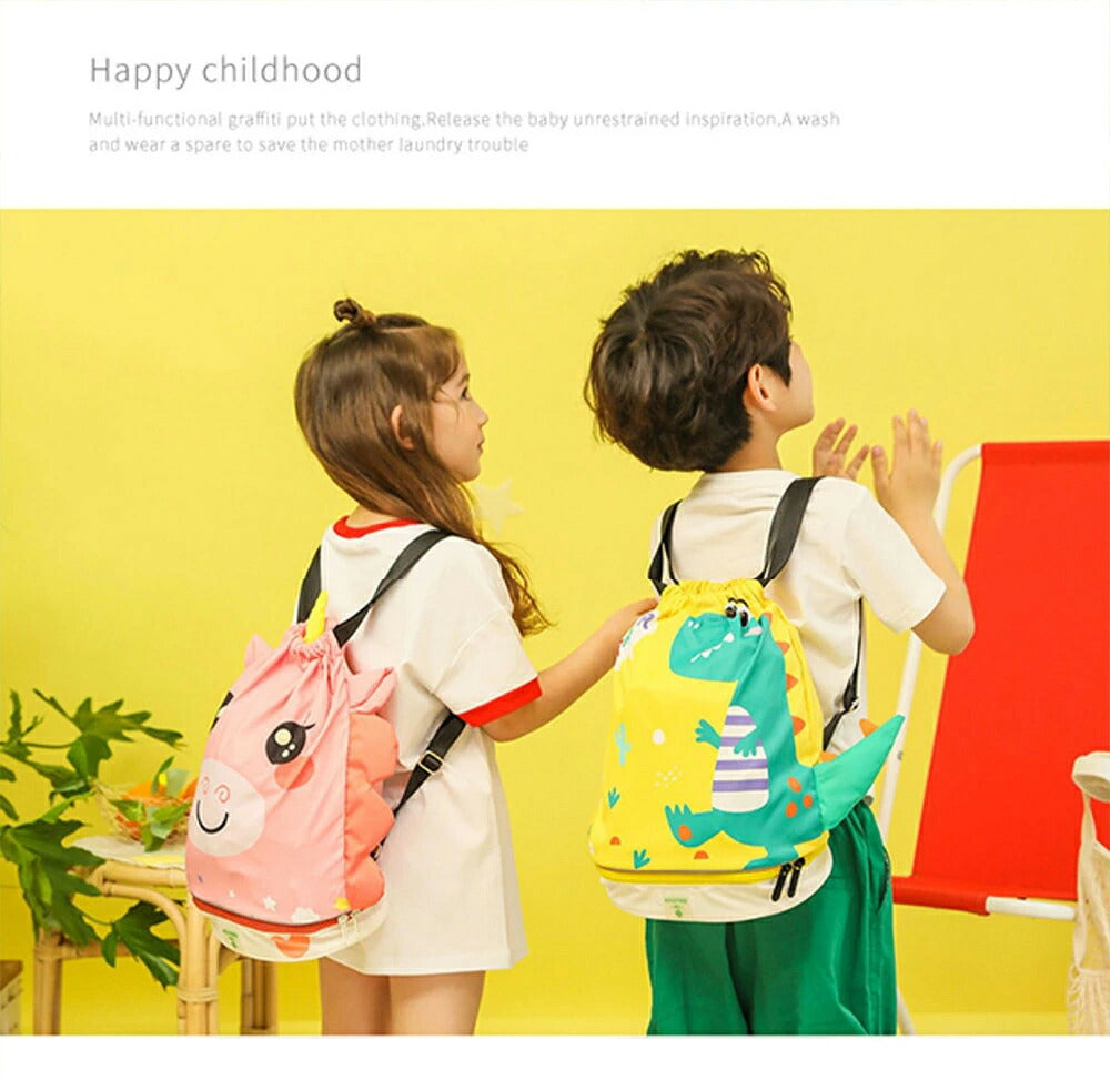 プールバッグ キッズ かわいい ナップサック 2層式 キッズ おしゃれ 子供 ビーチバッグ プールバック スイムバッグ プール 水泳 スイミング バッグ 低学年 男の子 小学生 女子 キャラクター 靴収納 アニマル 男子