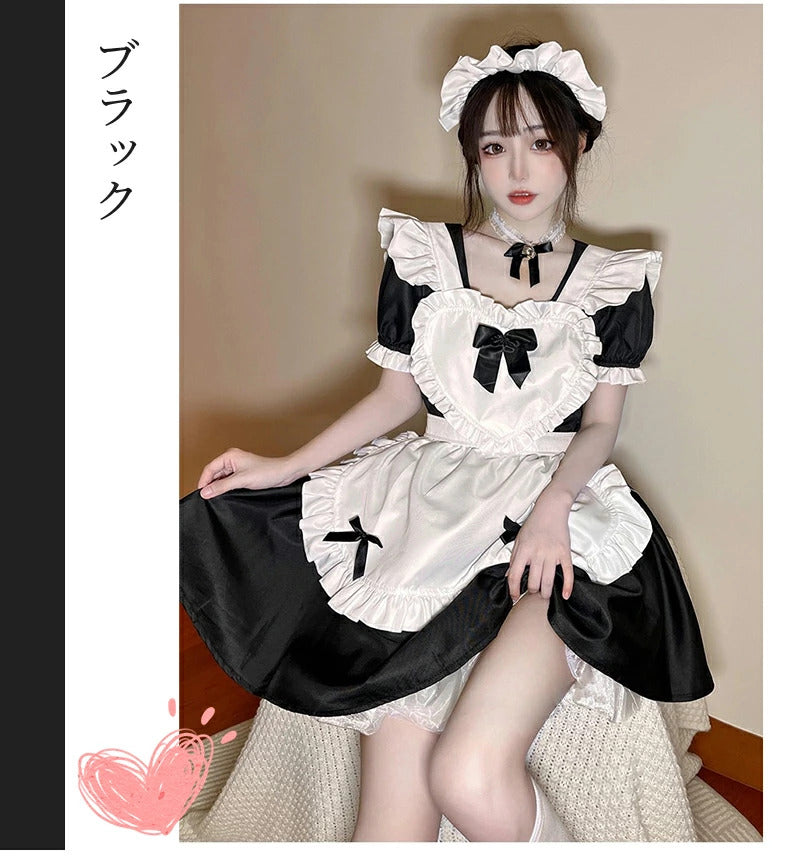 メイド服 コスプレ 猫 ネコ耳 かわいい フリル セクシー 赤 ブラック ゆめかわ 大人 レディース バレンタイン エプロン スカート カチューシャ 白 黒 半袖  ワンピース 仮装 リボン ピンク 大きいサイズ 定番 S-5XL