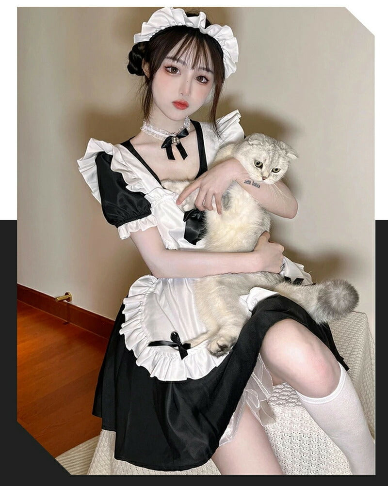 メイド服 コスプレ 猫 ネコ耳 かわいい フリル セクシー 赤 ブラック ゆめかわ 大人 レディース バレンタイン エプロン スカート カチューシャ 白 黒 半袖  ワンピース 仮装 リボン ピンク 大きいサイズ 定番 S-5XL