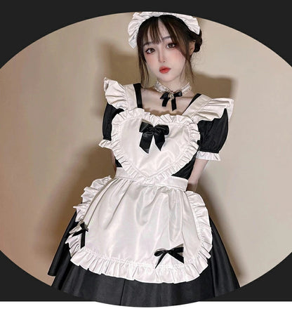 メイド服 コスプレ 猫 ネコ耳 かわいい フリル セクシー 赤 ブラック ゆめかわ 大人 レディース バレンタイン エプロン スカート カチューシャ 白 黒 半袖  ワンピース 仮装 リボン ピンク 大きいサイズ 定番 S-5XL