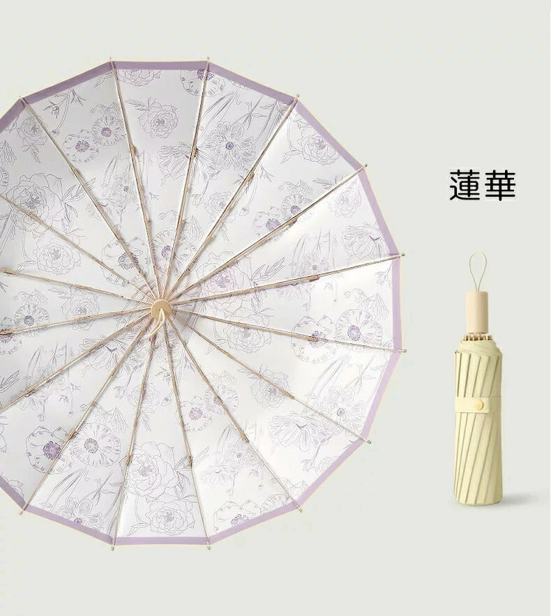 日傘 折りたたみ 16本骨 完全遮光 100% UVカット 率 軽量 紫外線 日焼け 対策 ワンタッチ 傘 晴雨兼用 遮光 遮熱 撥水 100 丈夫 コンパクト 通勤 通学 涼しい 可愛い おしゃれ かさ 折り畳み 雨傘 梅雨 レトロ おしゃれ レディース UV対策