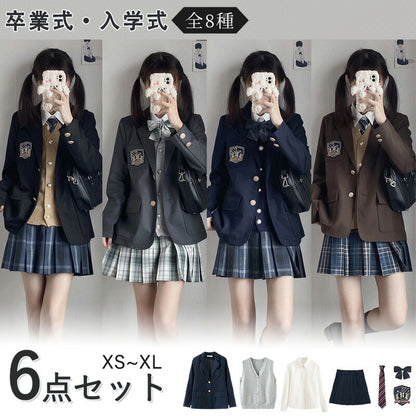 【最大1000円クーポン+P5倍★19日 20時~】スーツ 女の子 6点セット セット 制服 中学生 卒業式 フォーマル 女の子スーツ ベスト付 JK制服 ブレsutu-012