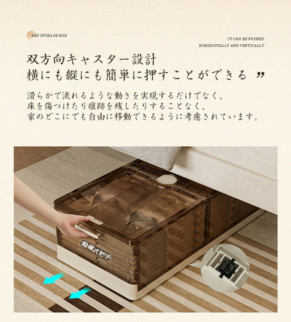 ベッド下 収納ケース 折りたたみ 40L/75L  収納ボックス キャスター付き ソファ下 ベッド下ストレージ コンテナ キャスター付き 折畳み 収納ケース 大容量 押入れ収納 組立簡単 積み重ね ベッド下収納ボックス 透明収納ケース 収納