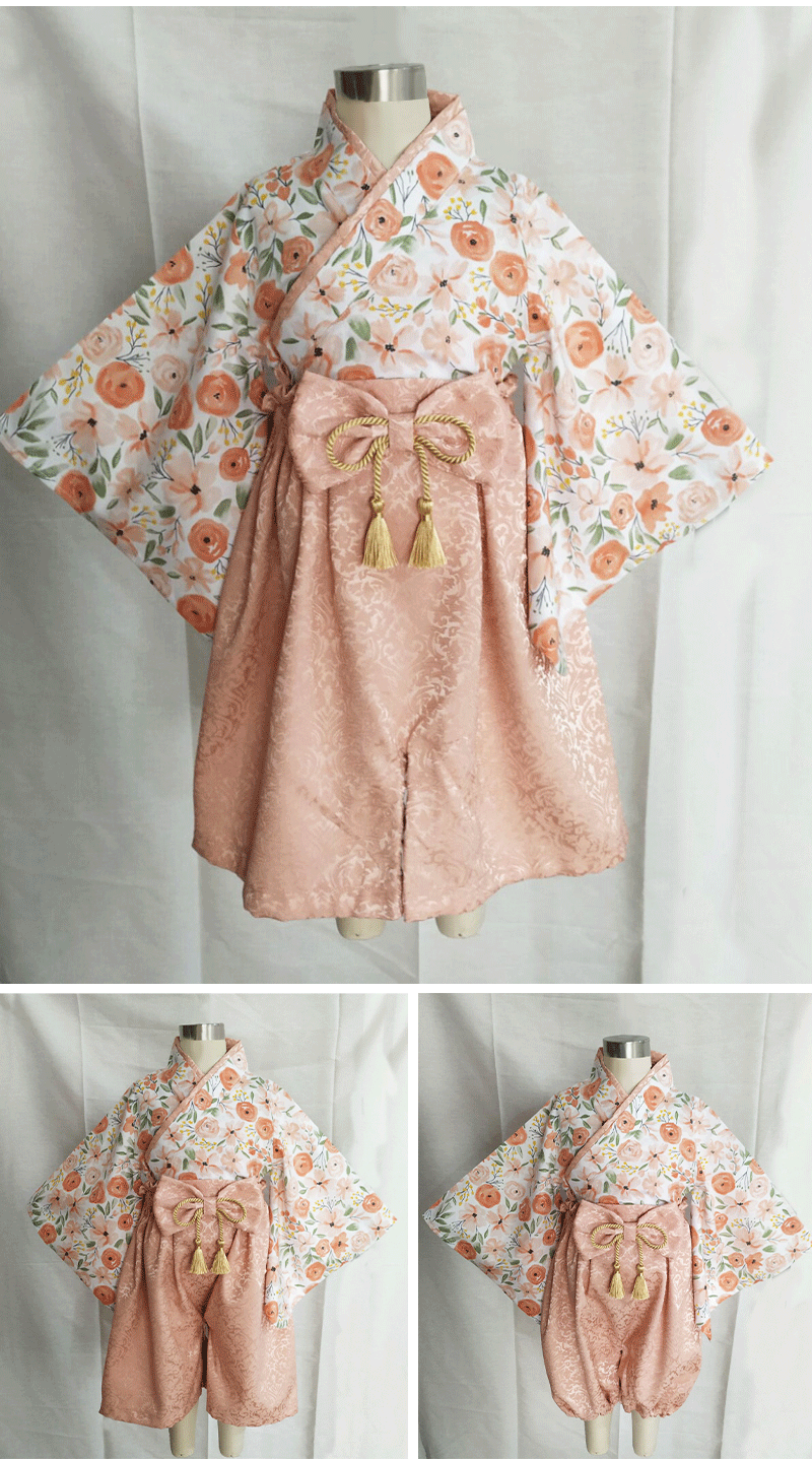 ベビー 袴 2ピース セパレート 和服 男の子 女の子 赤ちゃん 花柄 高級感 70cm 80cm 90cm 100日祝い お食い初め 初節句 お宮参り ひな祭kimono-01