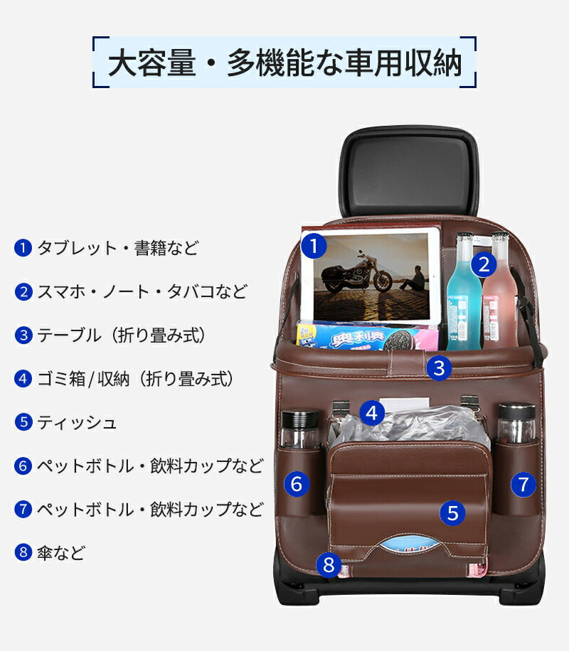 シートバックポケット 車 収納 後部座席収納 テーブル付き 車用収納ポケット シートポケット 後部座席 車内収納 小物入れ 折りたたみ 防汚 耐摩耗性 収納ポケット ポケット キックガード テーブル 大容量 防水 コンパクト