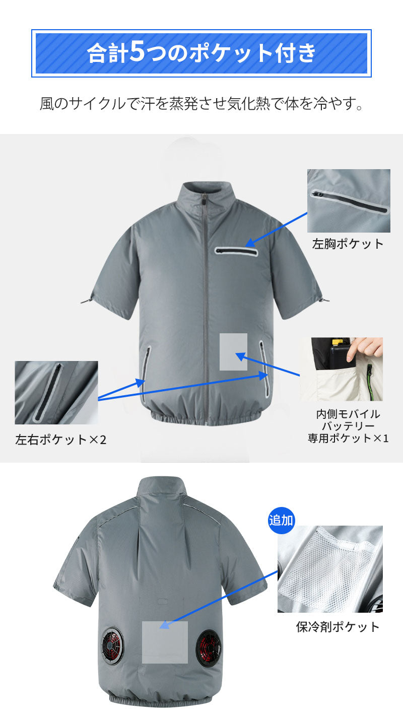 空調ベスト フルセット 空調ウェア 半袖 空調作業服 半袖空調 作業 服 20000mAhバッテリー モバイルバッテリー付き ファンベスト 空調扇風服 3段階強風 36h連続送風 エアコン服 UVカット UPF 50+ 建設作業 アウトドア 父の日