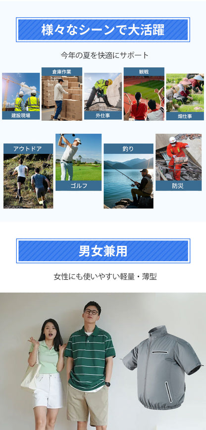 空調ベスト フルセット 空調ウェア 半袖 空調作業服 半袖空調 作業 服 20000mAhバッテリー モバイルバッテリー付き ファンベスト 空調扇風服 3段階強風 36h連続送風 エアコン服 UVカット UPF 50+ 建設作業 アウトドア 父の日