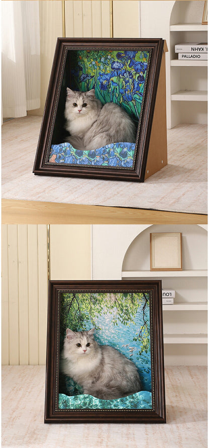 猫 爪とぎ ダンボールハウス ハウス ペット 爪研ぎ 絵画 4D つめとぎ ソファー 猫 アート ソファー 油絵風 風景画 大きい インテリア ねこ おもちや 段ボール 耐久性 ビッグサイズ 猫つめとぎ おしゃれ ペットベッド キャット にゃんこ INS 家具傷防止