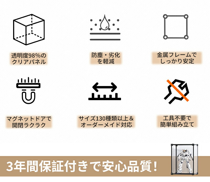 フィギュア ケース フィギュアケース コレクションケース フィギアケース ケース ボックス クリアケース 大型 40cm 50cm 60cm 収納 フィギュア Bigサイズ 30cm アクリル コレクション 積み重ね可能 組み立て式 扉付き 透明 アルミ製