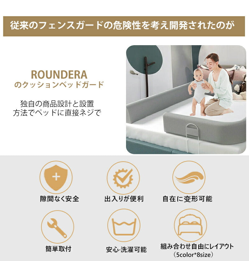 ベッドガード 赤ちゃん クッション 転落防止 自由変形 ベッドフェンス クッション ベビー 高密度スポンジ マルチタイプ 高さ23cm 33cm 洗濯可能 取り外し可能 洗える 100/150/180/200cm 子供 添い寝 出産祝い ベビーガード ベッド