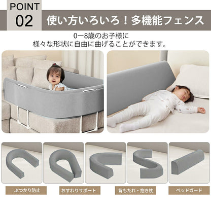ベッドガード 赤ちゃん クッション 転落防止 自由変形 ベッドフェンス クッション ベビー 高密度スポンジ マルチタイプ 高さ23cm 33cm 洗濯可能 取り外し可能 洗える 100/150/180/200cm 子供 添い寝 出産祝い ベビーガード ベッド