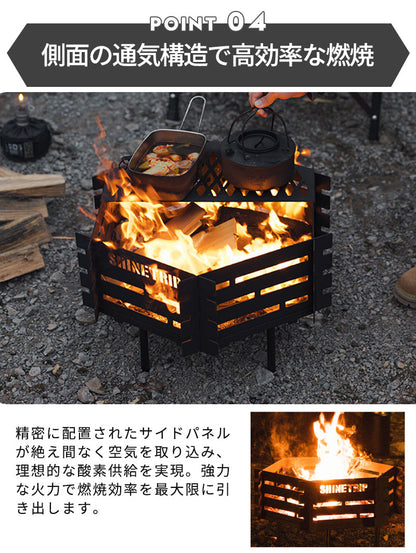 焚き火台 キャンプ ゴトク 焚き火 BBQ 収納袋付き ブラック 防炎 スパッタ 2-4人用 ステンレス鋼 １台多役 灰受け付き 薪グリル 炊き火台 燃焼効率高い お洒落 アウトドア バーベキューコンロ 薪台 手入れ簡単 大型 たき火台