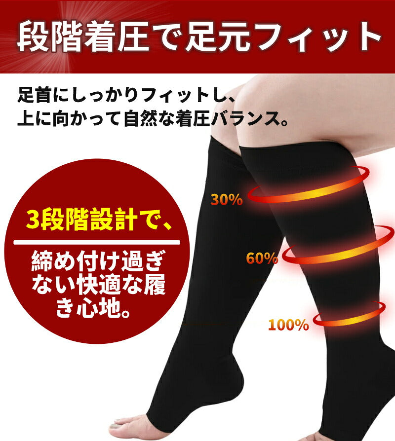 着圧ソックス 靴下 メンズ 2足セット ふくらはぎ 弾性ストッキング 段階圧力設計 加圧 ハイソックス オープントゥ むくみ対策 静脈瘤サポート 大きいサイズ 立ち仕事 男性用 加圧ソックス デスクワーク ゆるめ 男性 サポーター 介護