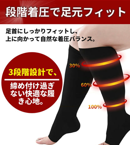 着圧ソックス 靴下 メンズ 2足セット ふくらはぎ 弾性ストッキング 段階圧力設計 加圧 ハイソックス オープントゥ むくみ対策 静脈瘤サポート 大きいサイズ 立ち仕事 男性用 加圧ソックス デスクワーク ゆるめ 男性 サポーター 介護