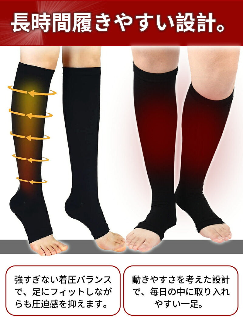 着圧ソックス 靴下 メンズ 2足セット ふくらはぎ 弾性ストッキング 段階圧力設計 加圧 ハイソックス オープントゥ むくみ対策 静脈瘤サポート 大きいサイズ 立ち仕事 男性用 加圧ソックス デスクワーク ゆるめ 男性 サポーター 介護