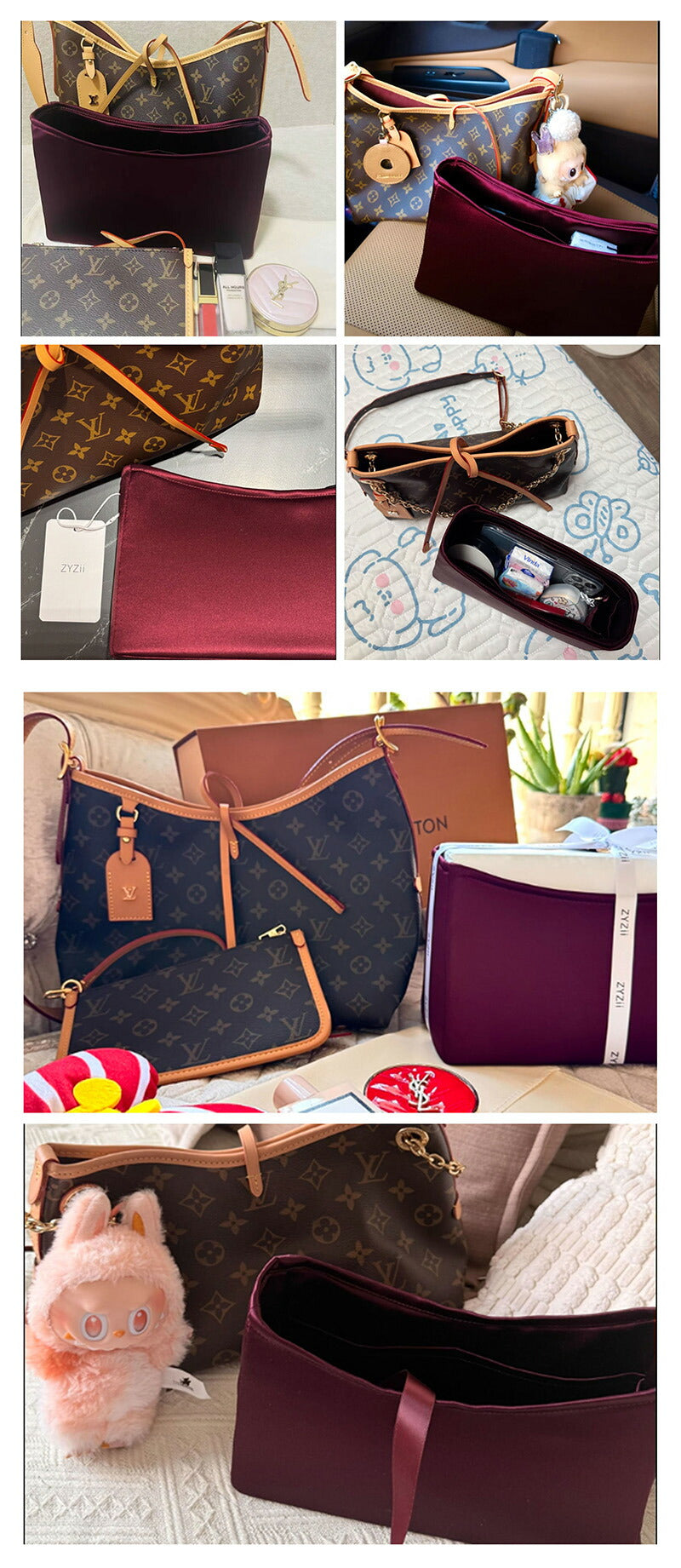 バッグインバッグ LV Carryall Cargo対応 高品質 絹織物 自立 軽い インナーバッグ サテン 素材 アセテートサテン レディース ツールボックス 仕切り 収納バッグ マザーズバッグ マルチポケット Louis Vuitton M/Lサイズ対応