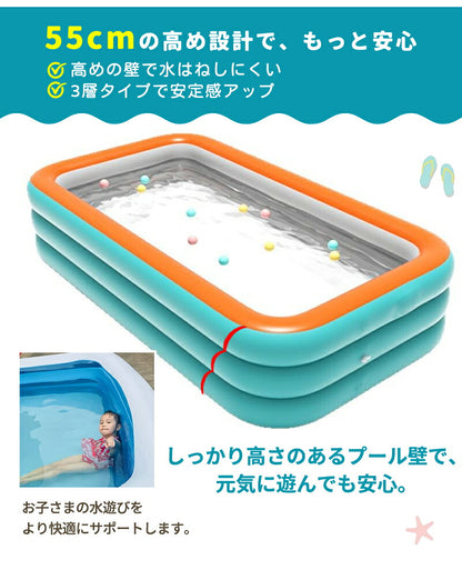 プール 大型 ビニールプール 大型プール 家庭用プール 厚手 ファミリープール 折りたたみ 長方形 ビッグサイズ ワイドサイズ ガーデンプール キッズプール レジャープール ジャンボプール 子供用 大人 屋外用 水遊び 夏 修理パッチ付