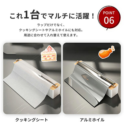 ラップケース ラップカッター ラップホルダー ラップカット マグネット 壁掛け 吸盤付き 両方向スライド 双方向切断 密封フィルム対応 収納便利 クッキングシート アルミホイルケース キッチン箔 フィルムディスペンサー 冷蔵庫 キッチン キッチン雑貨
