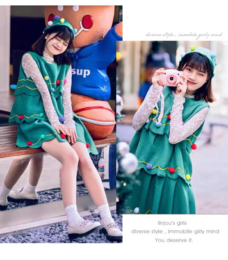 クリスマス コスプレ サンタ 子供 衣装 コスチューム ツリーワンピース ベビー キッズ サンタクロース 衣装 子供 子ども サンタ服 女の子 3点セット 長袖 kidsanta-004