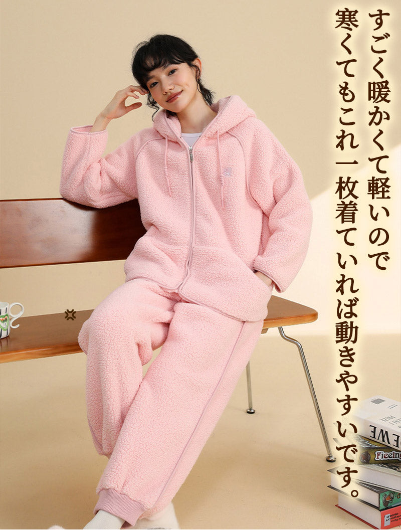 パジャマ レディース  メンズサイズ 大きいサイズ ルームウェア 上下セット 冬 着る毛布 もこもこ【ふわもこパジャマ ストレート 裾絞り】セット ハイネック item-241243