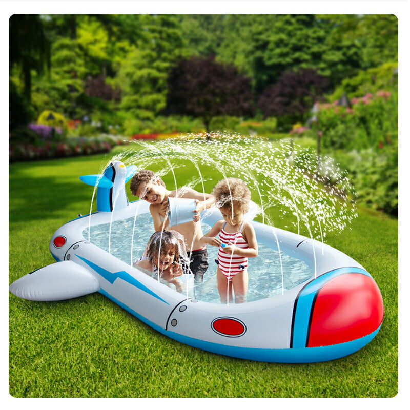 プール 子供プール 噴水プール おもちゃ ビニールプール 安全無毒無害 厚PVC 飛行機噴水プール 夏対策 噴水高度調節可能 子供用 ウォーター 夏の日 芝生遊 pool-002