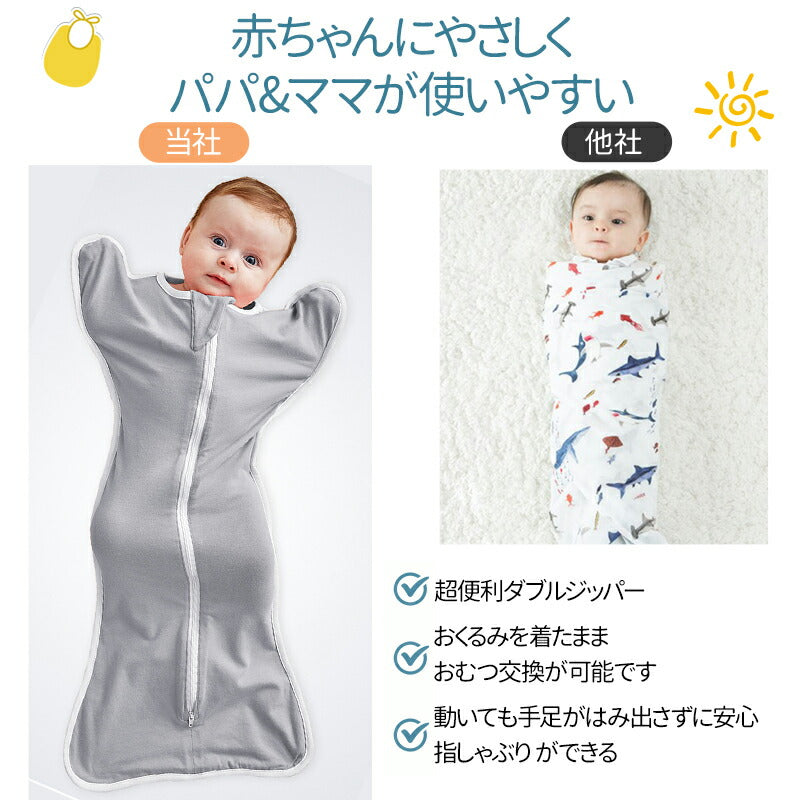 スワドル 新生児 コットン 秋 冬 寝かしつけ 夜泣き対策 寝る おくるみ 安眠 熟睡 着るおくるみ 寝ぐずり対策 モロー反射 スワドルミー 退院 新生児 服  okurumi-005-cp