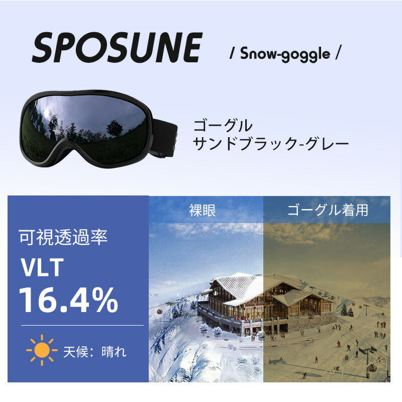 スキー ゴーグル メンズ レディース 紫外線カット スノーボードゴーグル メガネ 眼鏡対応 曇り止加工 フレームレスモデル 球面レンズ ダブルレンズ 曇り防止  goggle-04