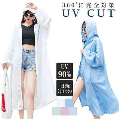 UVパーカー UVカット パーカー 涼しい UVカットロングパーカー M L LL レディース パーカー ロング ジッパー 指穴 レディース 大きめ 大きいサイ copysku-46