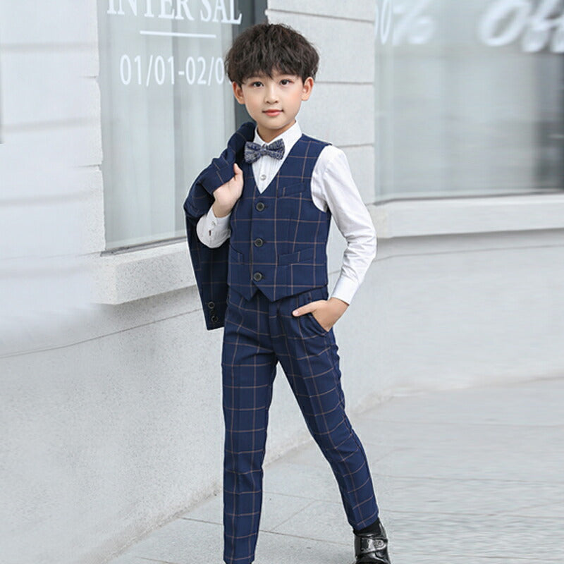 子供 スーツ 男の子 フォーマルスーツ 子供服 男の子スーツ 5点セット スーツ チェック柄 入学式 卒業式 高校生 小学生 中学生 紳士服 キッズ フォーマル copysku-73