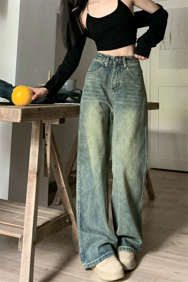 【特典あり】ジーンズ レディース ワイドパンツ デニム ハイウエスト  ディストレス キレイ目 ダメージ 小さいサイズ レディース ボトムス  ジーンズ 美脚 nzk-001