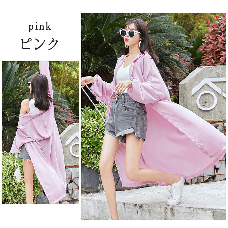 UVパーカー UVカット パーカー 涼しい UVカットロングパーカー M L LL レディース パーカー ロング ジッパー 指穴 レディース 大きめ 大きいサイ uvpaka-010