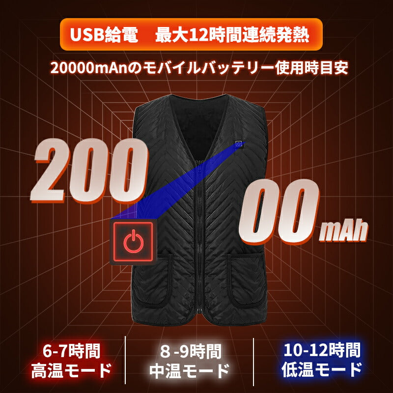電熱ベスト ヒーターベスト モバイルバッテリ付き 電熱ジャケット 防寒着 アウター 充電式 加熱ベスト 7箇所加熱 防寒 USB給電 薄型 洗濯可能 インナー  besuto-13