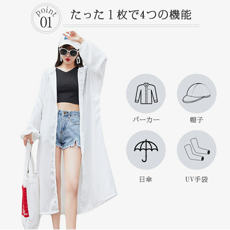 UVパーカー UVカット パーカー 涼しい UVカットロングパーカー M L LL レディース パーカー ロング ジッパー 指穴 レディース 大きめ 大きいサイ copysku-46