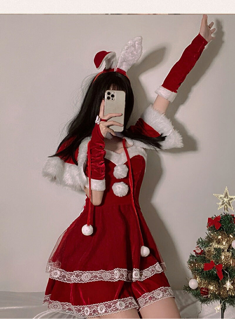 サンタ コスプレ セクシー 兎耳 うさぎ ウサギ 4点セット バニー バニーガール カチューシャ クリスマス コスプレ サンタコス 大人 コスチューム レディーsanta-003