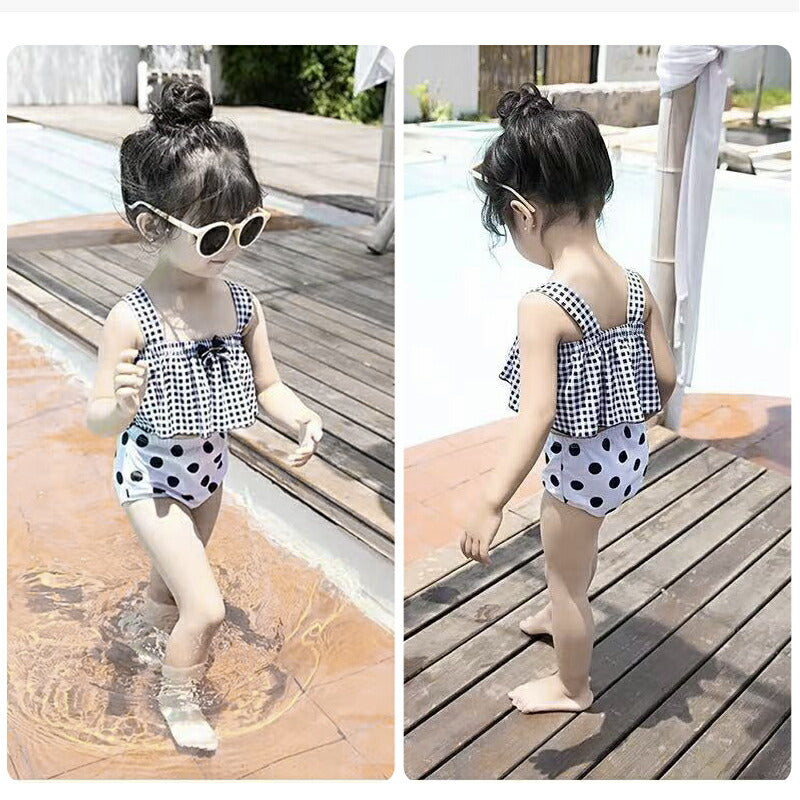 水着 キッズ 女の子 チェック柄 子供用 セパレート 3点セット 帽子付け フィットネス ベビー水着 女子 女児 ガールズ みずぎ スイムウェア UV対策 日焼swimsuit-056