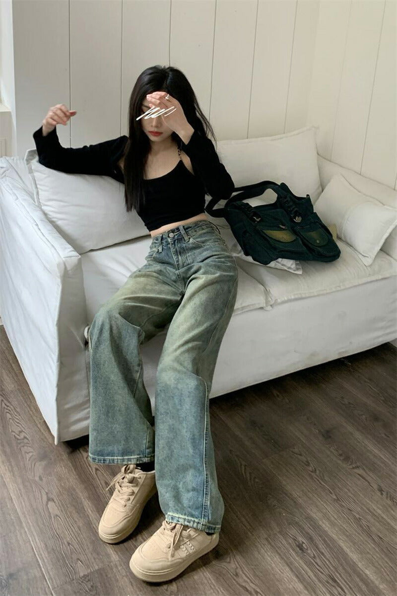 【特典あり】ジーンズ レディース ワイドパンツ デニム ハイウエスト  ディストレス キレイ目 ダメージ 小さいサイズ レディース ボトムス  ジーンズ 美脚 nzk-001