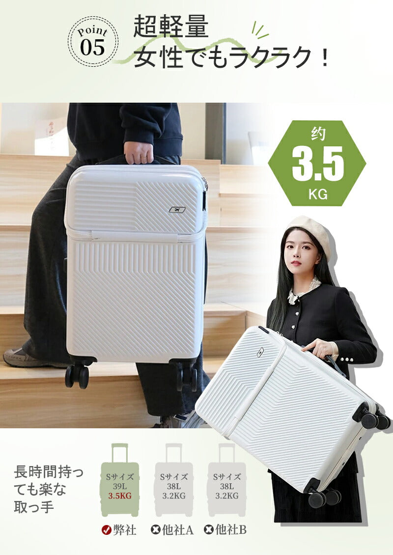 スーツケース フロントオープン キャリーケース 機内持込み Sサイズ おしゃれ 旅行 軽量 前開き キャリーバッグ ビジネス 出張 かわいい 静音 大容量 ファsuitcase-017