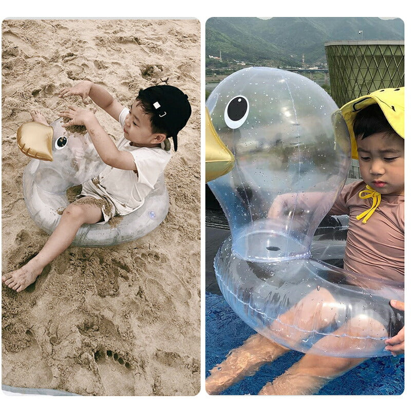 浮き輪 子供用 クリアダック キッズフロート ベビーフロート SNS Instagram 映え 透明 浮輪 足穴付き O型タイプ 座付き 浮き具 クリア 水遊びswimring-002