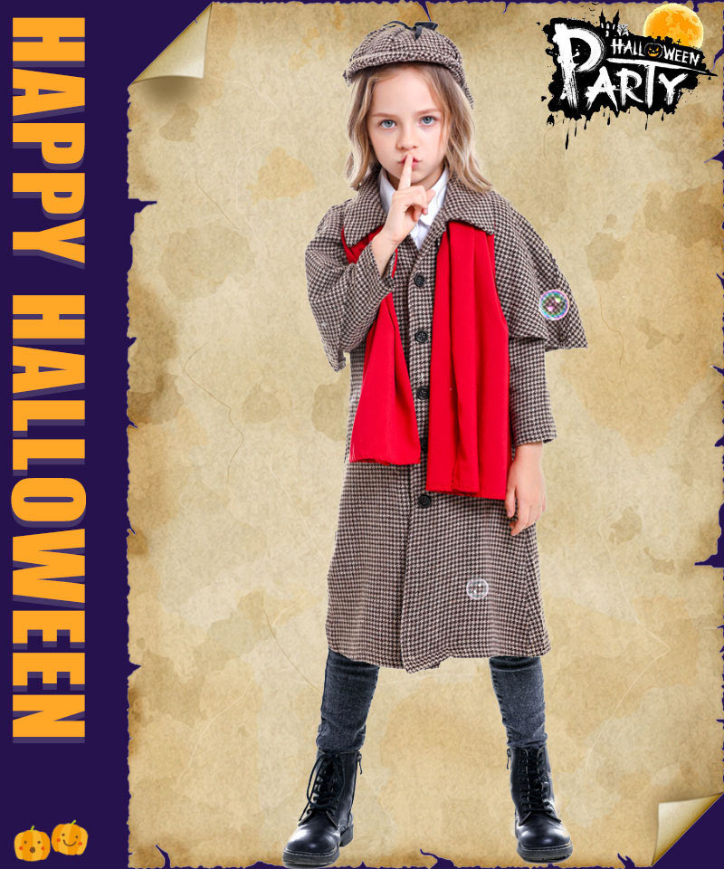 ハロウィン コスプレ イギリス 探偵 探偵服 女の子 男の子 パーティー　ハロウィン　女児　コスチューム 帽子付き　衣装 キャラクター コスチューム ハロウィンetwsj0006