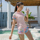 キッズ 水着 女の子 ジュニア フィットネス水着 ラッシュガード セパレート ショーツ 2点セット 半袖 レディース ガールズ 水遊び プール 海  swimsuit-011