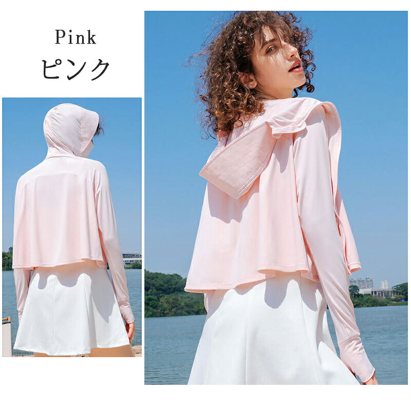 UPF50+ uv パーカー 指穴 uvカット 接触冷感 ひんやり UV ジップアップパーカー サマーカーディガン レディース メンズ 日焼け止め 冷房対策 紫 copysku-54