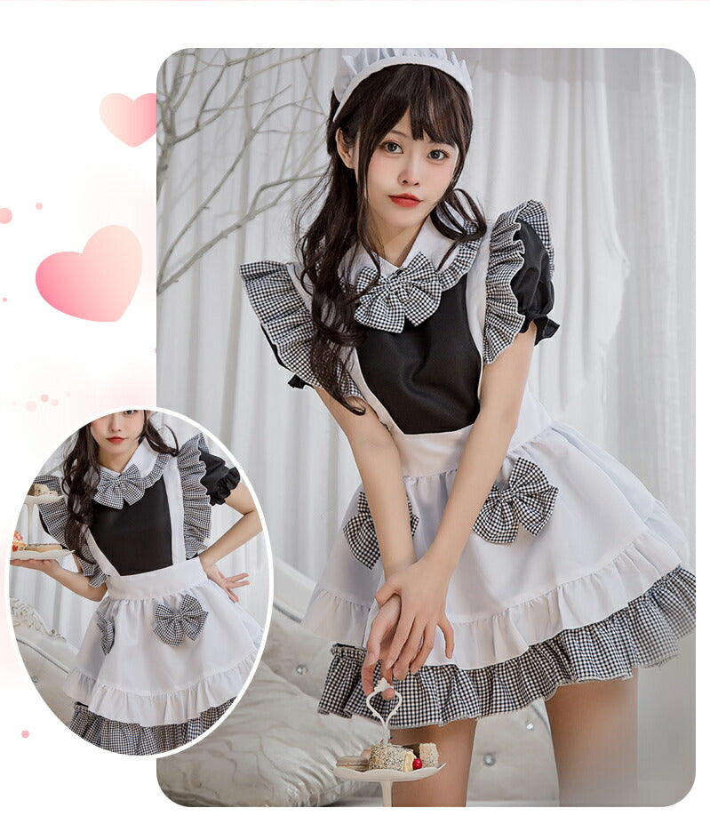 メイド服 ハロウィン コスプレ 半袖 蝶結ぶ メイド 可愛い 女の子 セクシー カップル ロリータ 定番 衣装 レディース エプロン ドレス アリス風仮装 上質maid-010