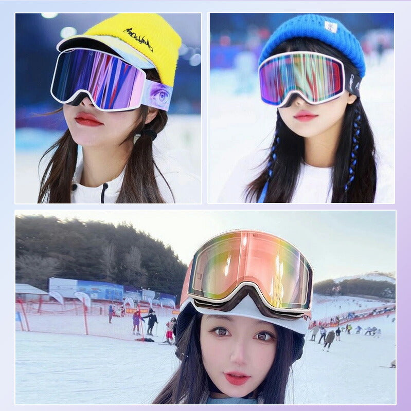 【マグネット着脱】スキー ゴーグル メンズ レディース マグネット メガネ 眼鏡対応 曇り止加工 紫外線カット スノーボードゴーグル  フレームレスモデル 曇り goguru-001