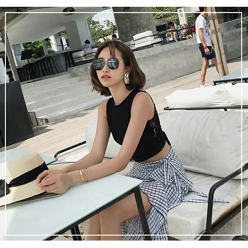 水着 レディース 体型カバー セパレート ハイネック ビキニ パレオ付き 3点セット タンキニ 小胸 盛れる チェック柄 20代 30代 40代 おしゃれ 無地 swimsuit-028