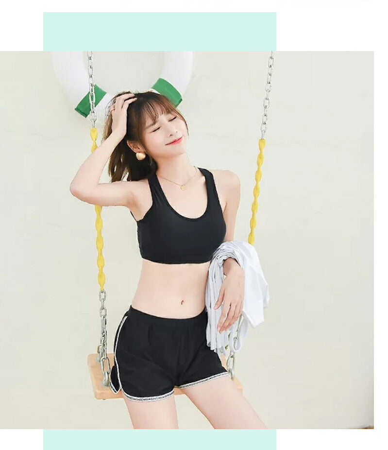 体型カバー 水着 レディース かわいい セパレート 水着 韓国 中学生 高校生 おしゃれ 体型カバー 水着 3点セット 20代 女の子 小胸 二の腕カバー 露出 wswimsuit-007