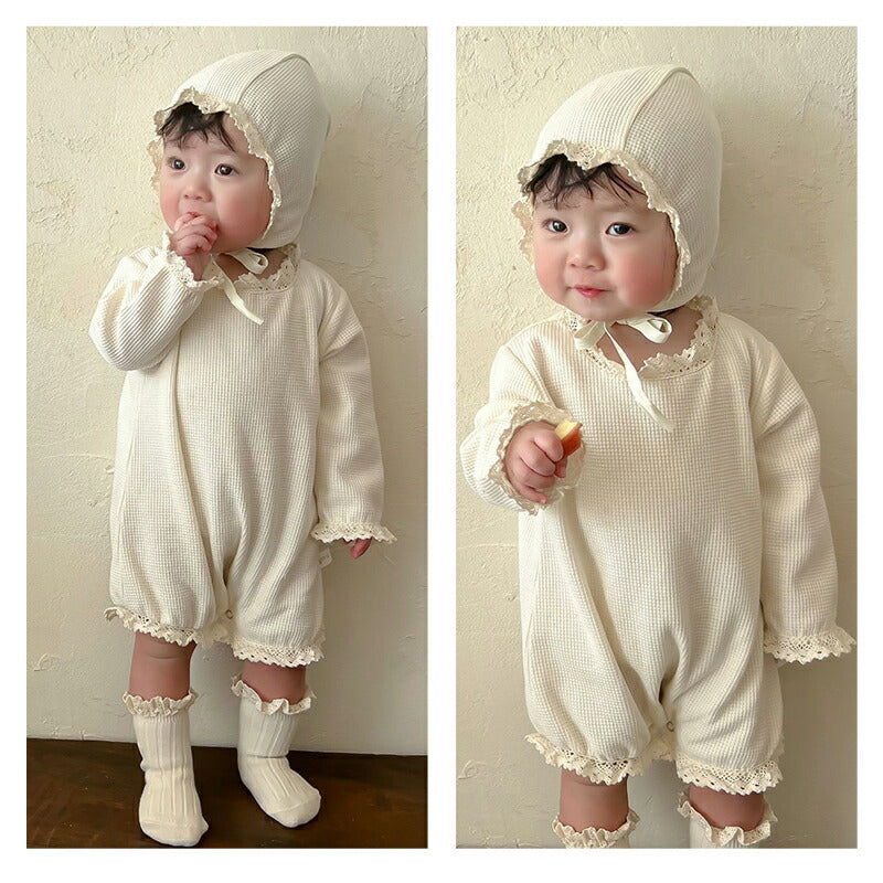 ベビー ロンパース フォーマル おもしろ 薄手 長袖 新生児服 ボンネットセット カバーオール 女の子 男の子 春夏 ベビー服 ベビー用品 赤 fuku-002