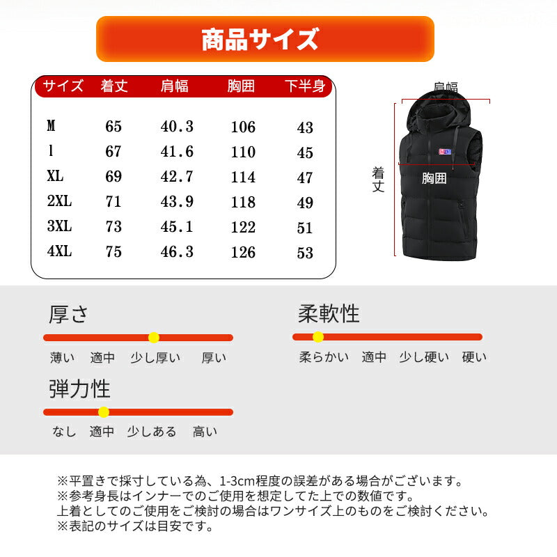 【送料無料~】電熱ベスト  防寒着 速暖 フード 日本製ヒーター 中綿 USB給電 洗える 三段階調温 軽量 冷え性 メンズ レーディス PSE認証済 11エリ besuto-17
