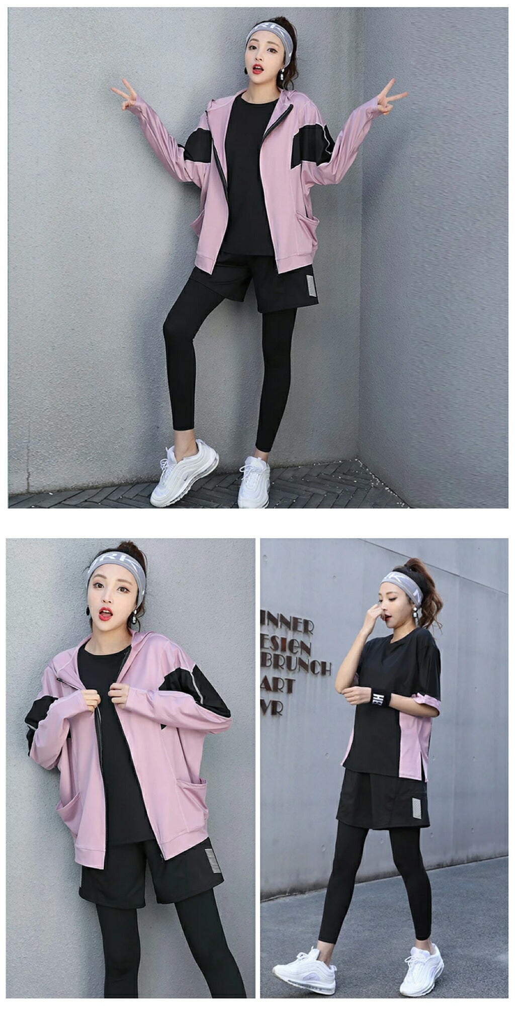 ランニングウェア レディース 5点セット トレーニングウェア 上下 スポーツウェア 女性 かわいい フィットネス 女性用 長袖 おしゃれ セットアップ ヨガウェ yogasuit-001