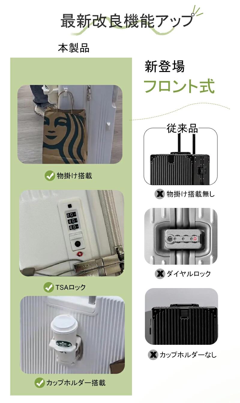 スーツケース Mサイズ TSAロック フロントオープン キャリーケース 機内持ち込み 静音 軽量 前開き 小型  かわいい キャリーバッグ トランクケース 短途suitcase-028-m