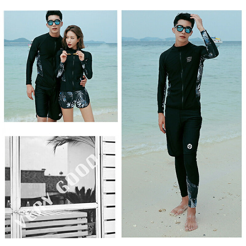 フィットネス水着 水着 レディース ビキニ ラッシュガード ショートパンツ レギンス 上下5点セット ノンワイヤー パット入り パンツ 体型カバー 長袖 メンズ copysku-187